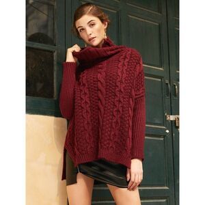 ✨Burgundy Knit Off The Shoulder High Low Sweater✨